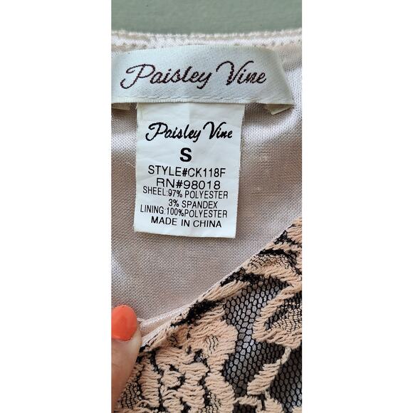 Paisley Vine Lace Ruffles Sleeveless Tank Mini Dress Tan Black Nude Coquette S - Picture 3 of 10